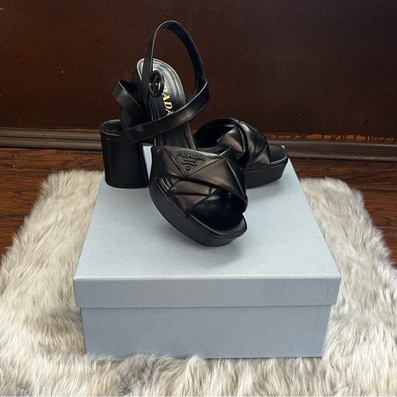 Prada Nappa Leather Platform Sandals Authentic Like New Size 37 1/2 US 7.5 - Picture 9 of 16